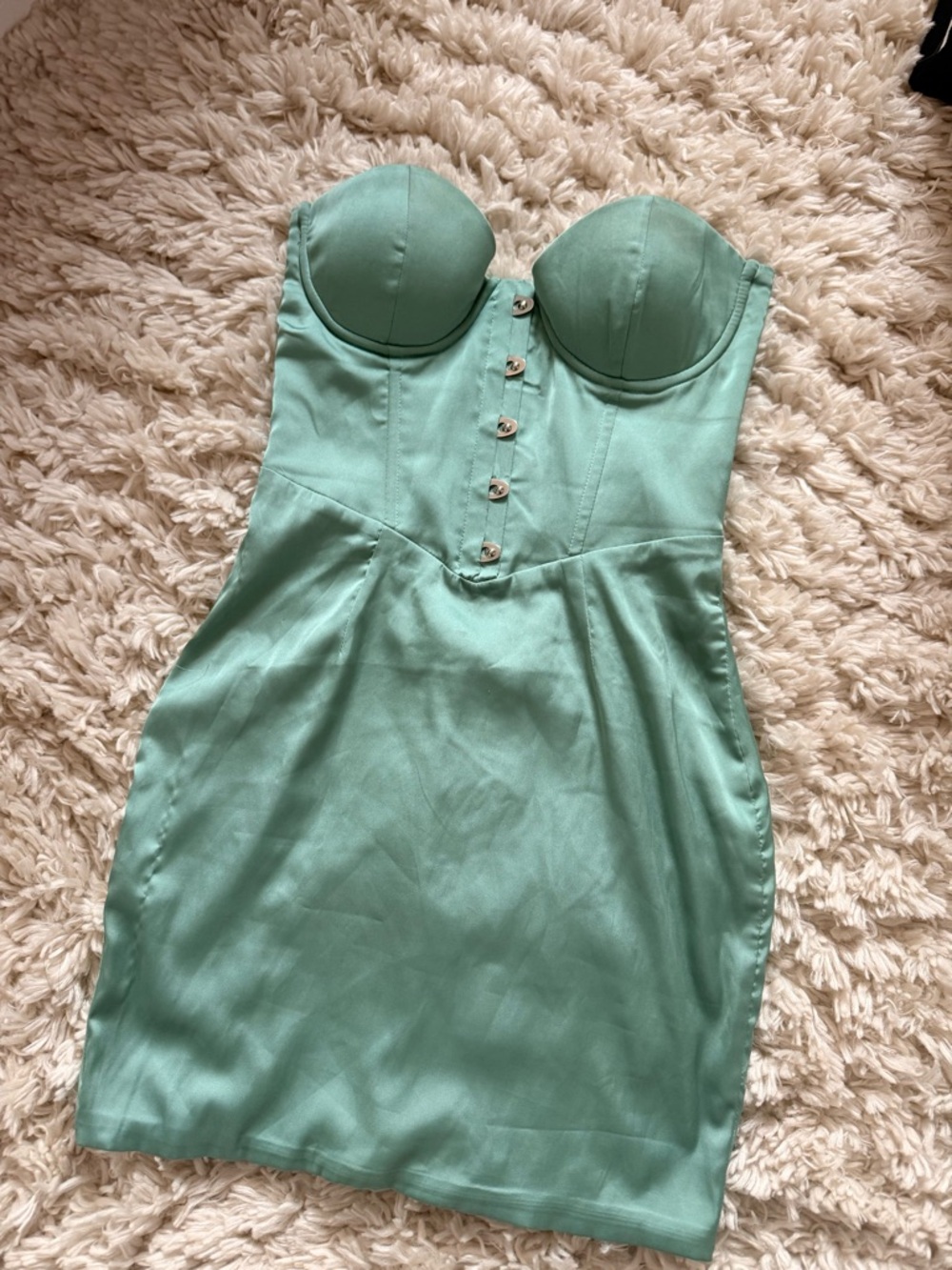 Oh Polly Strapless Mint Green Corset Button Mini Dress